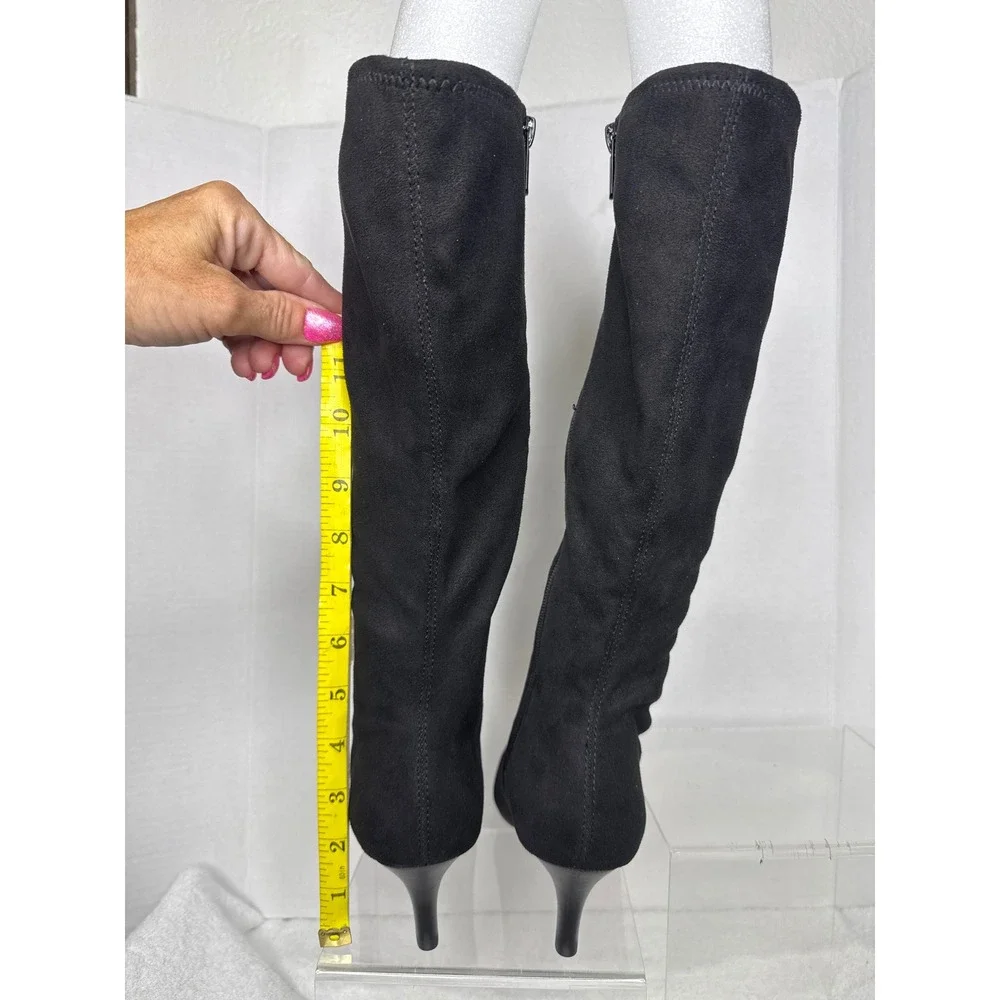 Impo Norris Boots Women 6 M Black Stretch Kitten Heel Pointed Toe Tall Zip Up